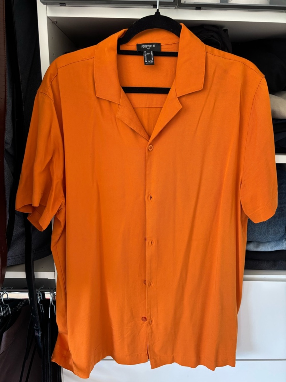 Forever 21 Men's Bright Orange Short Sleeve Button-Down Camp Shirt